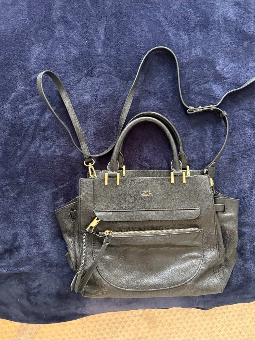 Vince Camuto Black Leather Tote with Gold Hardware